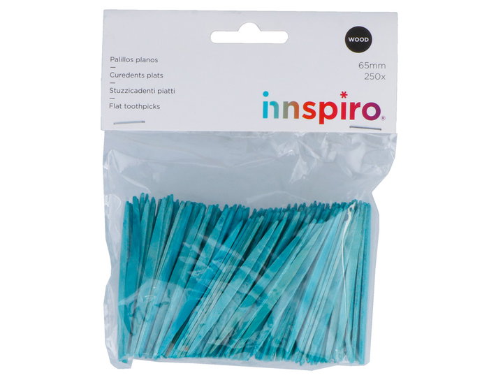 Innspiro Bâtonnets plats en bois bleu 65mm, 250 unités