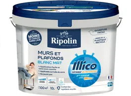 Ripolin Illico Peinture pour Murs et Plafonds, Blanc Mat, Ultra-Couvrante et à Séchage Rapide (20 min), Fabrication Française, 10 L