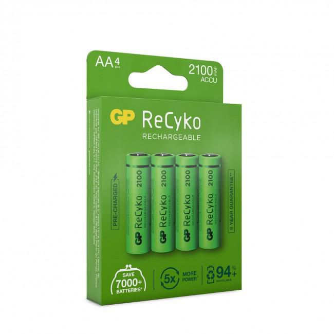 GP Batterie rechargeable NiMH ReCyko, AA 2100 mAh, 4 pièces, préchargée, faible autodécharge, certifiée ECV, écologique GP Batterie rechargeable NiMH ReCyko, AA 2100 mAh, 4 pièces, préchargée, faible autodécharge, certifiée ECV, écologique