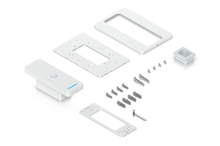 Ubiquiti UA-Hub - Support mural pour box, port RJ45 10/100 Mbps, PoE+, résistance IP55, en alliage d'aluminium et polycarbonate, blanc