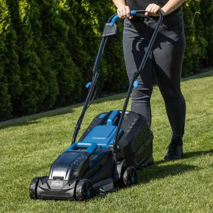 Scheppach BC-MP320-X SET L - Tondeuse à gazon sans fil - 32 cm - Moteur brushless - 3-en-1 : tonte, ramassage, bordure - Compatible gamme IXES 20V - Jusqu'à 300 m²