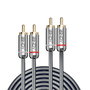 Lindy Câble Audio Cromo Line 2x RCA mâle-mâle 10 m avec connecteurs plaqués or, gaine TPE souple, haute qualité Hi-Fi et home cinéma