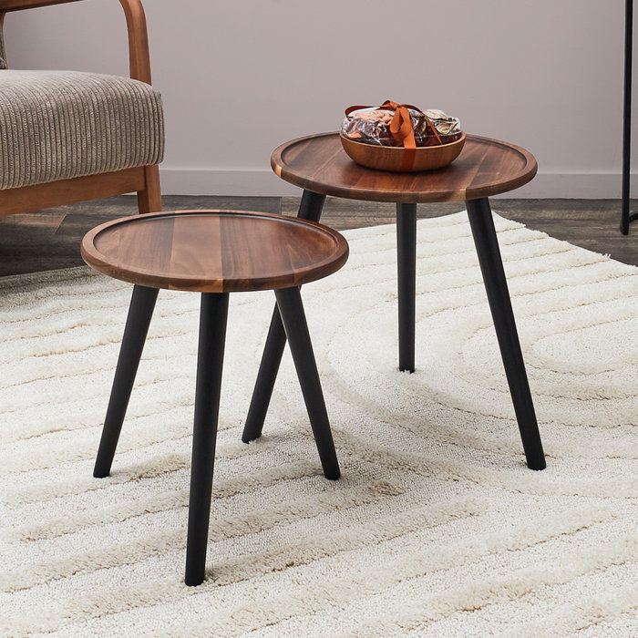 Home Deco Factory Ensemble de 2 Tables Nido Rondes en Acacia Rouge