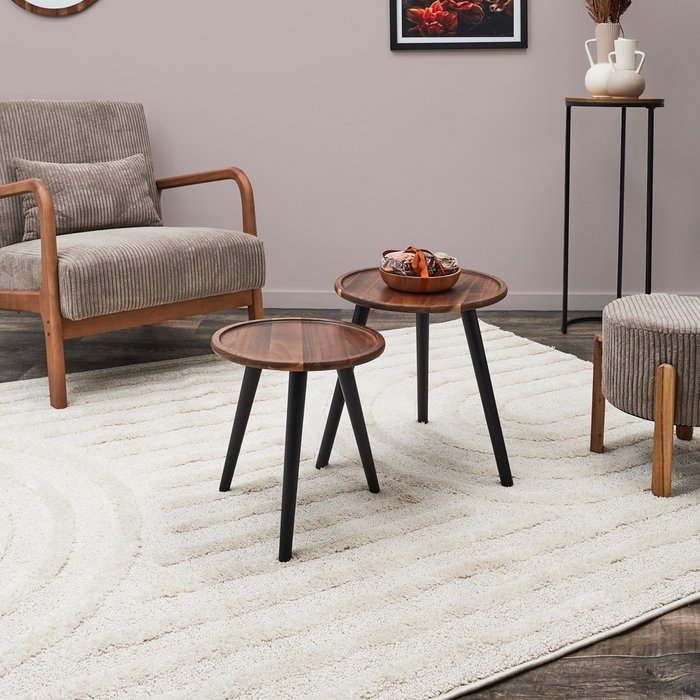 Home Deco Factory Ensemble de 2 Tables Nido Rondes en Acacia Rouge