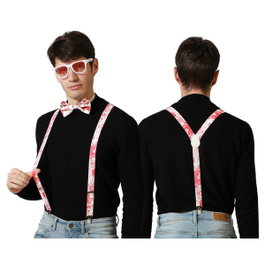BigBuy Carnival Bretelles Sanglant Blanc et Rouge avec Nœud Papillon et Lunettes