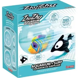 Lansay Zhu Zhu Aquarium 51001 - Aquarium miniature interactif avec planche de surf, jouet pour poissons, animaux de compagnie virtuels