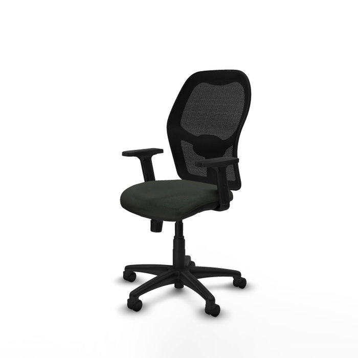 Chaise Alocén Synchro 3 positions Maille/tissu Noir Structure polyamide noire Accoudoir 2D Sans appui-tête Roulettes en nylon 50 mm