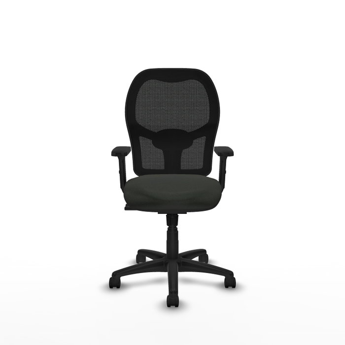 Chaise Alocén Synchro 3 positions Maille/tissu Noir Structure polyamide noire Accoudoir 2D Sans appui-tête Roulettes en nylon 50 mm