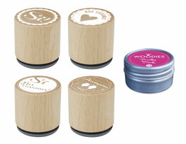 Innspiro Kit 4 Tampons en Bois Boda Anuncio y Confirmación et Encre Rose