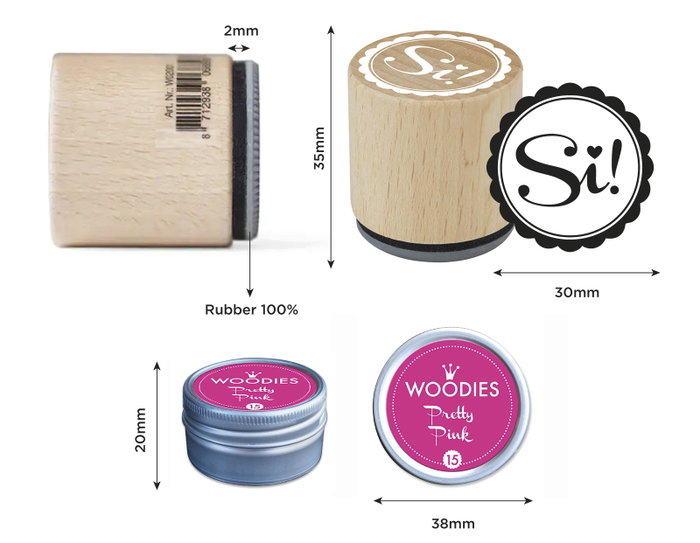Innspiro Kit 4 Tampons en Bois Boda Anuncio y Confirmación et Encre Rose