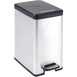 Curver Poubelle Slim Bin 25 Litres Design Compact 41 x 27 x 55 cm Gris Métallisé - Pour Petits Espaces