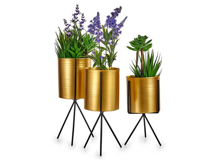 Giftdecor Lot de 3 Mini Jardinières Métal Noir et Doré avec Support 33x14x23 cm (Set de 6) Giftdecor Lot de 3 Mini Jardinières Métal Noir et Doré avec Support 33x14x23 cm (Set de 6)