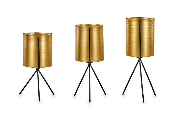 Giftdecor Lot de 3 Mini Jardinières Métal Noir et Doré avec Support 33x14x23 cm (Set de 6) Giftdecor Lot de 3 Mini Jardinières Métal Noir et Doré avec Support 33x14x23 cm (Set de 6)
