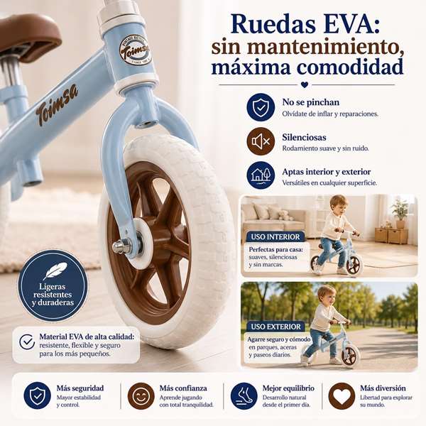 Toimsa Bicicleta sin pedales vintage pour enfant 10" bleu, pour 2 à 3 ans, cadre en fer