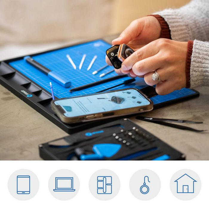 iFixit FixMat - Tapis de travail magnétique antistatique avec plateaux de tri, surface effaçable et stylo pour réparation électronique