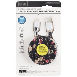 Be Mix Câble USB vers Type C 3A Charge Rapide avec Revêtement Floral