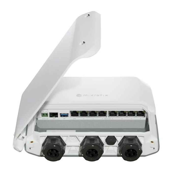 MikroTik RB5009UPr+S+OUT - Routeur avec 8 ports Gigabit/2.5G PoE, 1 port SFP+, USB 3.2, alimentation PoE - Blanc