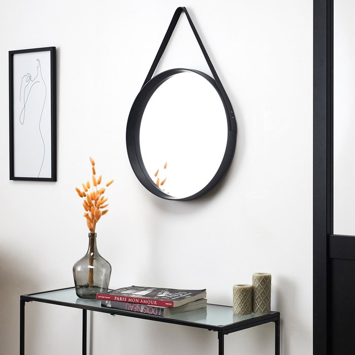 Home Deco Factory Miroir Rond avec Poignée Noire 51,5 cm