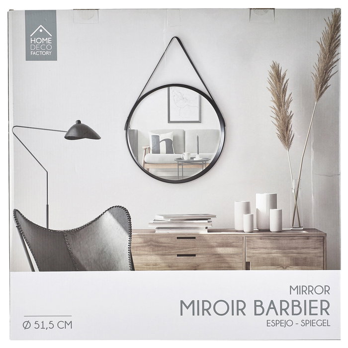 Home Deco Factory Miroir Rond avec Poignée Noire 51,5 cm