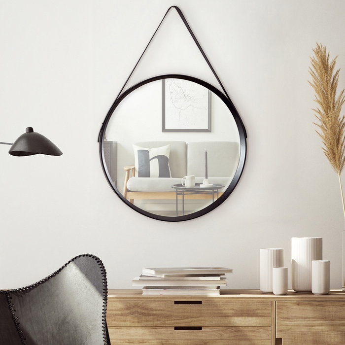 Home Deco Factory Miroir Rond avec Poignée Noire 51,5 cm