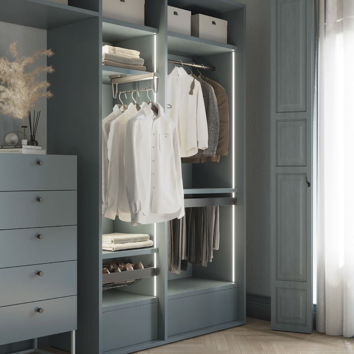 Emuca Rack avec glissières à extension totale et à fermeture douce pour accessoires d'armoire Quartz, 887-913mm, Aluminium et plastique, Titane