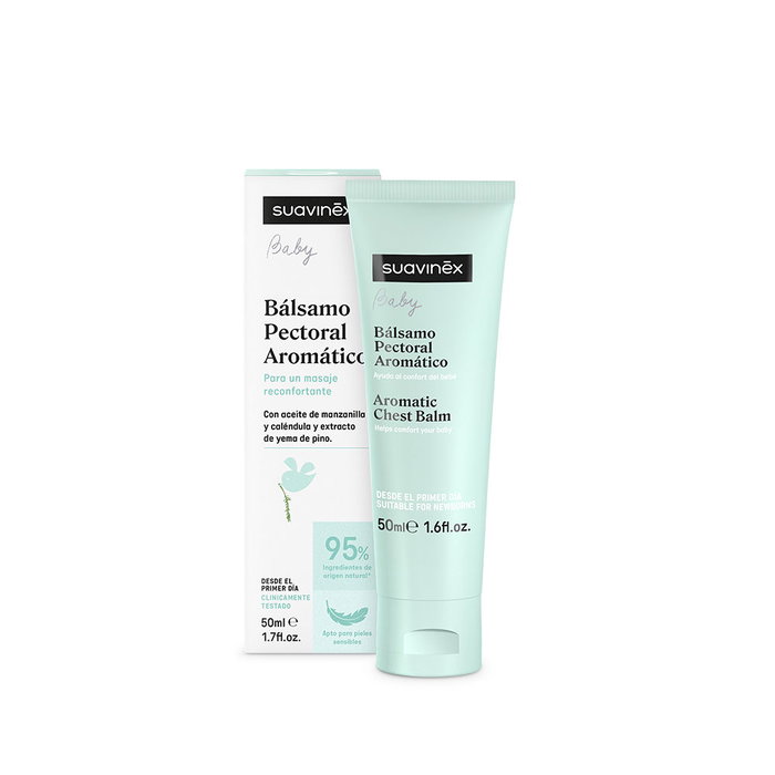 Suavinex Baume Aromatique Poitrine 50 ml - Huiles Essentielles de Camomille et Calendula, Extrait de Bourgeons de Pin, Nourrit et Apaise