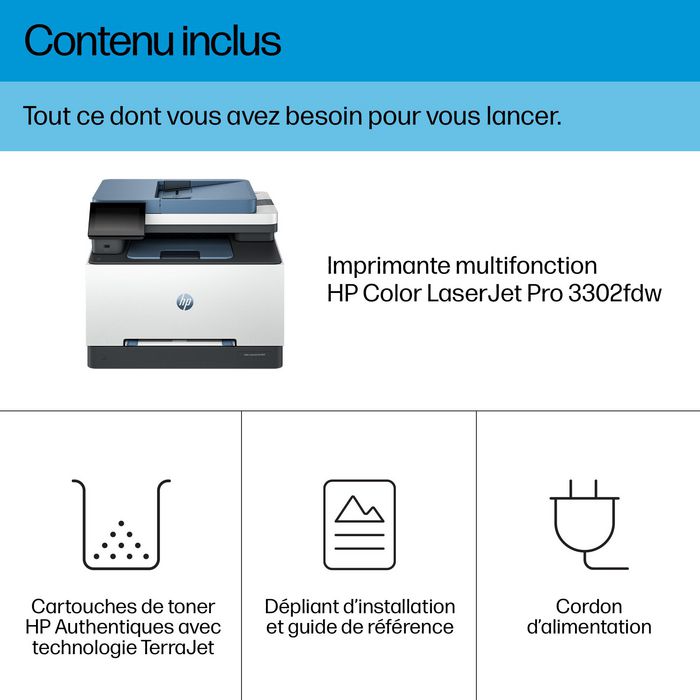 HP Color LaserJet Pro 3302fdw - Imprimante Laser Multifonction Professionnelle Couleur avec Impression/Numerisation Recto-Verso Auto, WiFi, Fax et Ecran Tactile Compact