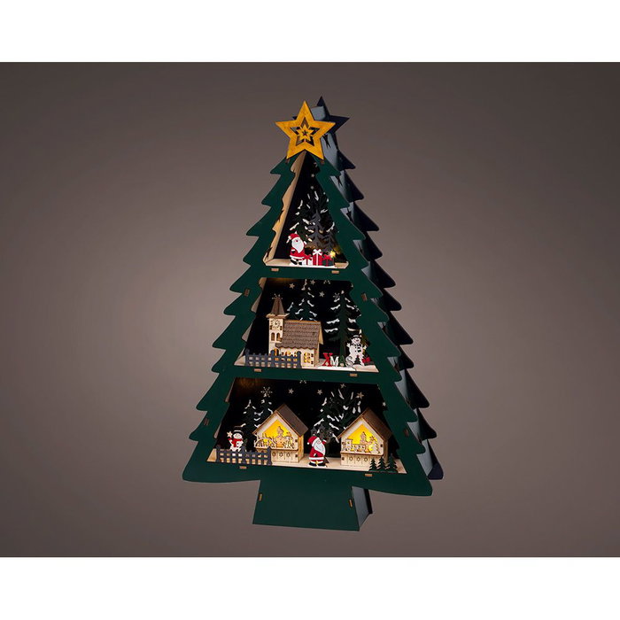 Lumineo Scène de Noël avec LED 33 x 9 x 55 cm, Bois Contreplaqué, Lumière Chaude, Minuterie 6h/18h, IP20