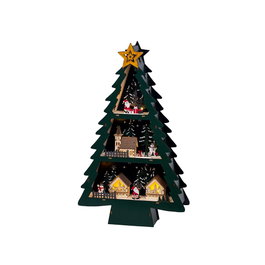 Lumineo Scène de Noël avec LED 33 x 9 x 55 cm, Bois Contreplaqué, Lumière Chaude, Minuterie 6h/18h, IP20