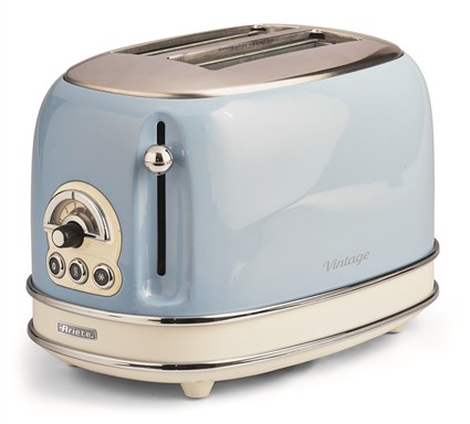 Ariete 155/15 Tostador Vintage 2 Ranuras, 6 Niveles de Tueste, Función Descongelar y Recalentar, Bandeja Extraíble, Color Azul