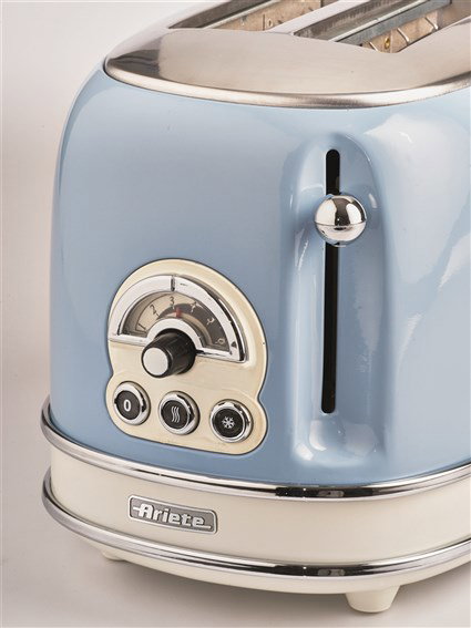 Ariete 155/15 Tostador Vintage 2 Ranuras, 6 Niveles de Tueste, Función Descongelar y Recalentar, Bandeja Extraíble, Color Azul