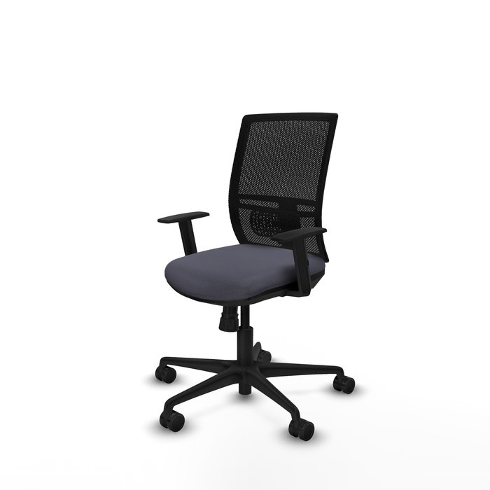 Chaise Yunquera Synchro 4 positions tissu Gris foncé Maille Noir Base en nylon noir Accoudoir 1D Sans appui-tête Roulettes 65mm nylon