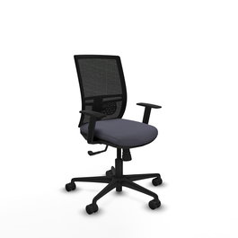 Chaise Yunquera Synchro 4 positions tissu Gris foncé Maille Noir Base en nylon noir Accoudoir 1D Sans appui-tête Roulettes 65mm nylon