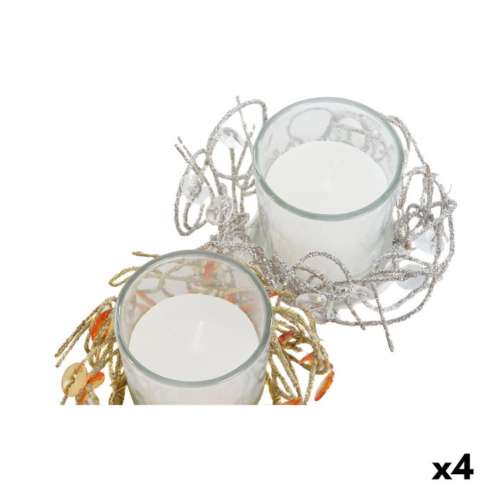 Bougie DKD Home Decor Doré Argenté Noël 10.5 x 10.5 x 7 cm 10,5 x 10,5 x 7 cm (4 Unités)