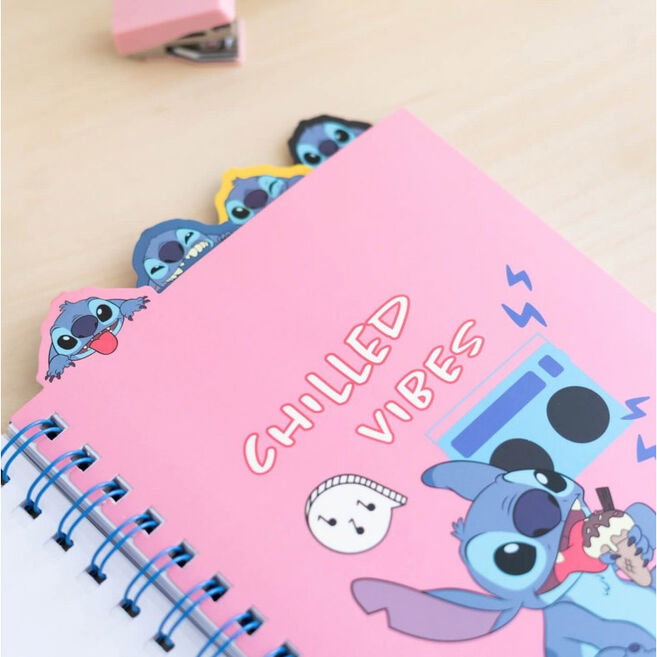 ERIK - Carnet A5 reliure Wire-O 80 pages à rayes - Couverture souple mat - Thème Disney Stitch