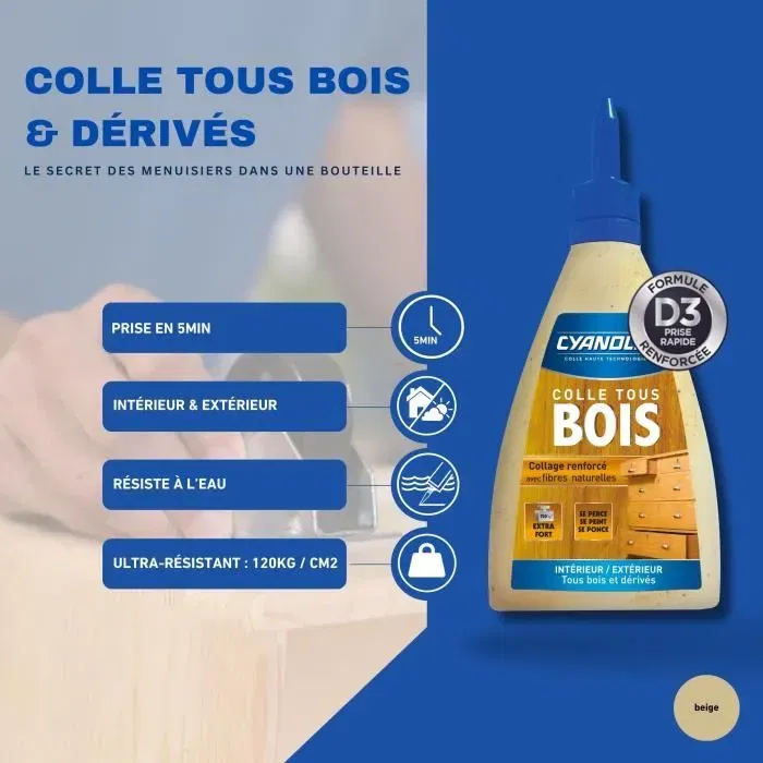 Cyanolit Colle Bois et Dérivés - CYANOLIT - Haute résistance pour bois, MDF, contreplaqué - 290 g - Sèche rapide, résiste à l'humidité