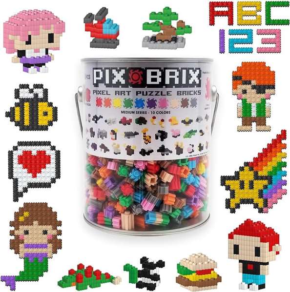 Cefa Puzzle Pix Brix Pixel Art 1500 pièces Boîte métallique Assorti Gama Media Construction 2D et 3D