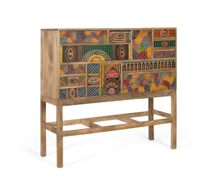 GINER Y COLOMER Console en bois de manguier avec 13 tiroirs peints à la main