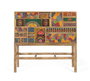 GINER Y COLOMER - Console en bois de manguier massif avec 13 tiroirs et détails peints à la main - Style bohème ethnique - Dimensions (LxPxH) : 110 x 35.5 x 105 cm