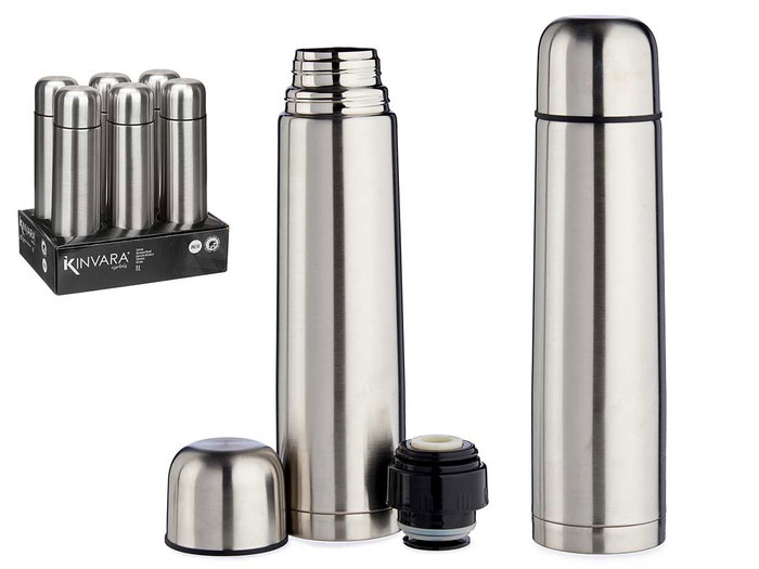 Kinvara Thermos en acier 1000 ml - 8x31x8 cm - Métal - Bouteille isotherme (Set de 12) Kinvara Thermos en acier 1000 ml - 8x31x8 cm - Métal - Bouteille isotherme (Set de 12)