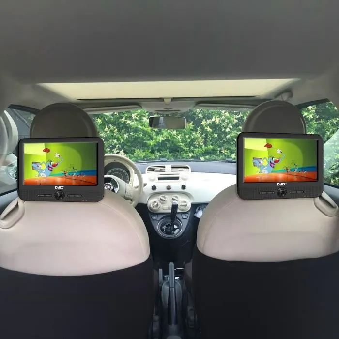 Lecteur DVD portable Djix PVS906-50SM - Écran double 9 pouces - Noir - Autonomie 2h - Ports USB et lecteur carte SD - Lecture formats XviD et AVI