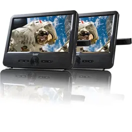 Lecteur DVD portable Djix PVS906-50SM - Écran double 9 pouces - Noir - Autonomie 2h - Ports USB et lecteur carte SD - Lecture formats XviD et AVI