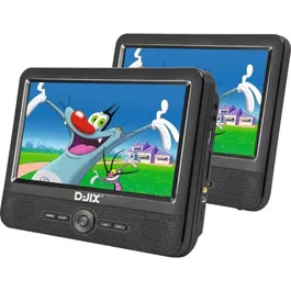 Lecteur DVD portable Djix PVS906-50SM - Écran double 9 pouces - Noir - Autonomie 2h - Ports USB et lecteur carte SD - Lecture formats XviD et AVI