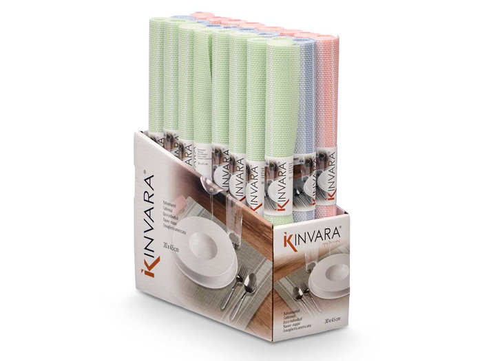 Kinvara Set de 6 Sets de Table 30x45 cm Rayures Pastel Assorties PVC et Polyester (Set de 48)