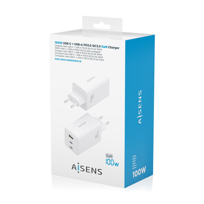 Chargeur mural Aisens GAN Blanc 100 W