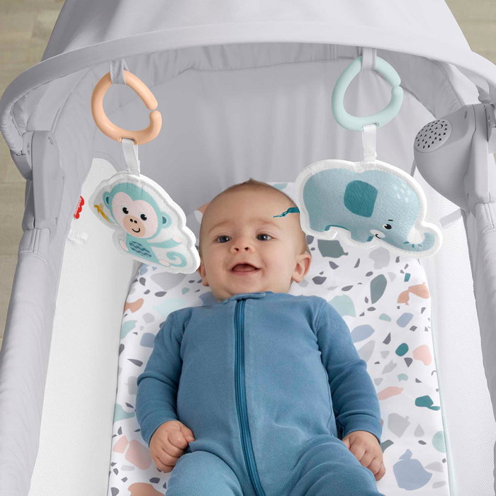 Fisher-Price Berceau Moïse Portable et Pliable GWD36 avec Projections d'Étoiles, Musique, Sons et Vibrations - Pour Nouveau-né