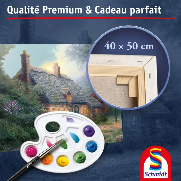 Schmidt Spiele My Art Noble - Kit de peinture Premium - Cottage au Clair de Lune - Toile 50x40 cm et 8 acryliques - Dès 12 ans