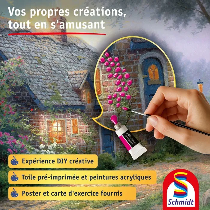 Schmidt Spiele My Art Noble - Kit de peinture Premium - Cottage au Clair de Lune - Toile 50x40 cm et 8 acryliques - Dès 12 ans