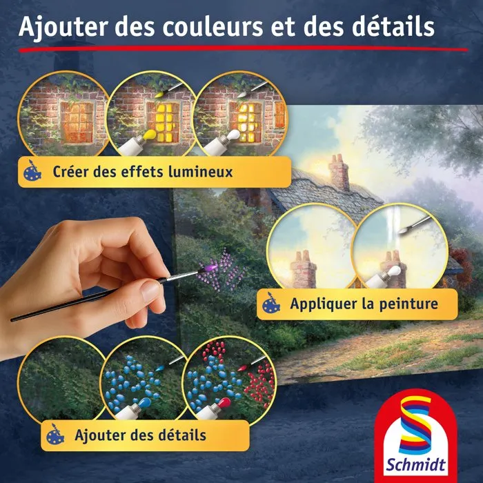 Schmidt Spiele My Art Noble - Kit de peinture Premium - Cottage au Clair de Lune - Toile 50x40 cm et 8 acryliques - Dès 12 ans
