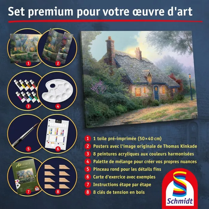 Schmidt Spiele My Art Noble - Kit de peinture Premium - Cottage au Clair de Lune - Toile 50x40 cm et 8 acryliques - Dès 12 ans